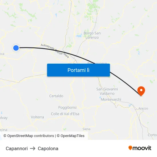 Capannori to Capolona map