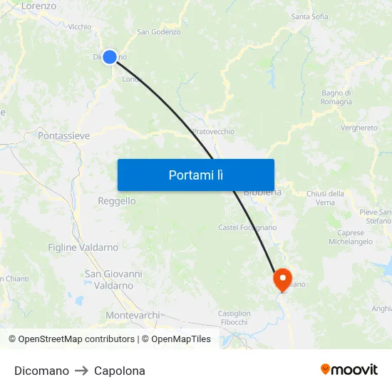 Dicomano to Capolona map