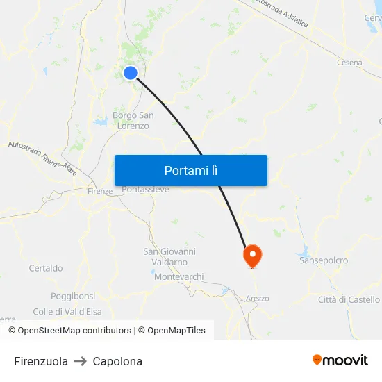 Firenzuola to Capolona map