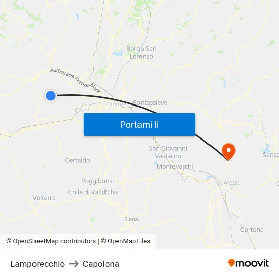 Lamporecchio to Capolona map