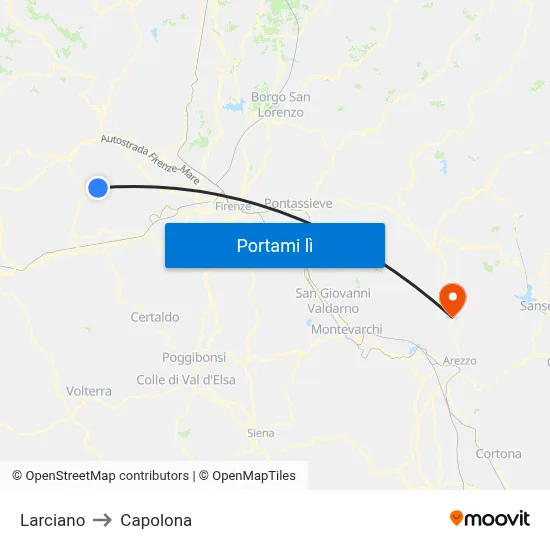 Larciano to Capolona map