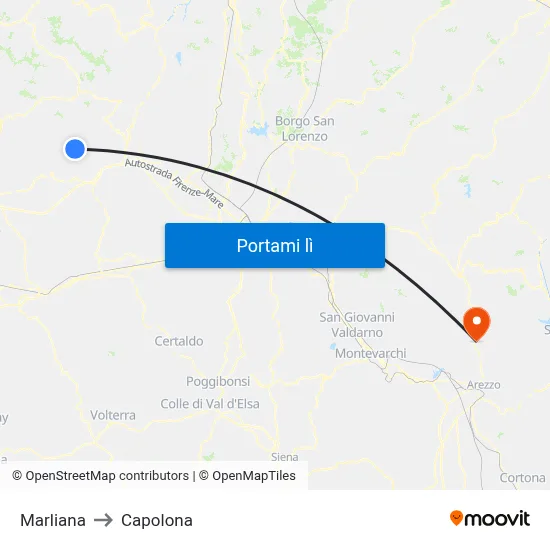 Marliana to Capolona map