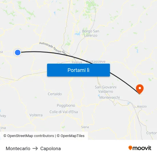 Montecarlo to Capolona map