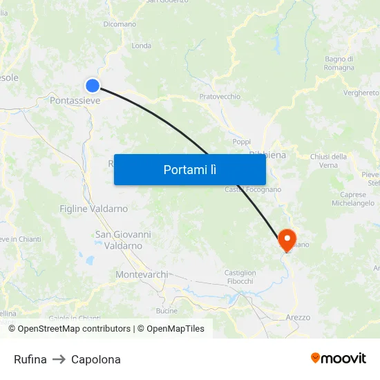 Rufina to Capolona map
