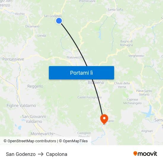 San Godenzo to Capolona map