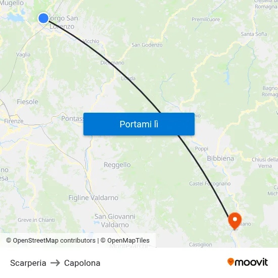 Scarperia to Capolona map