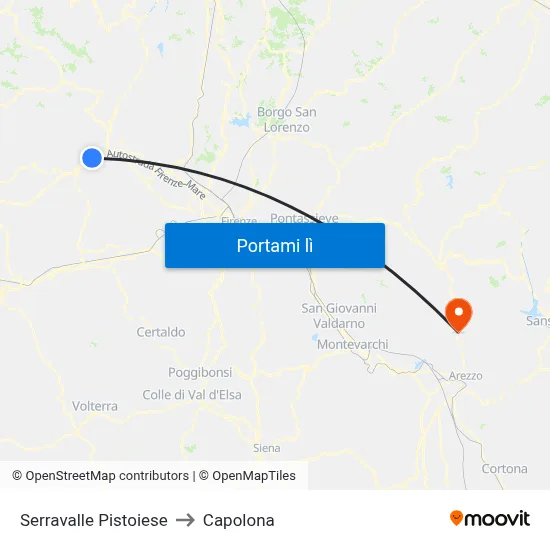 Serravalle Pistoiese to Capolona map