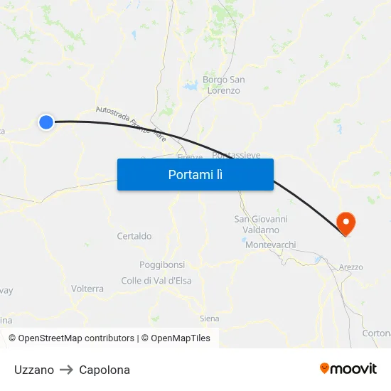 Uzzano to Capolona map