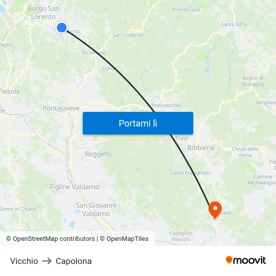 Vicchio to Capolona map