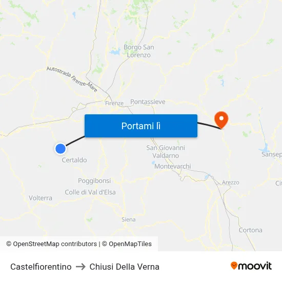 Castelfiorentino to Chiusi Della Verna map