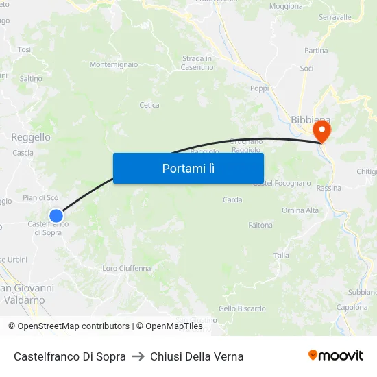 Castelfranco Di Sopra to Chiusi Della Verna map