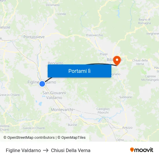 Figline Valdarno to Chiusi Della Verna map
