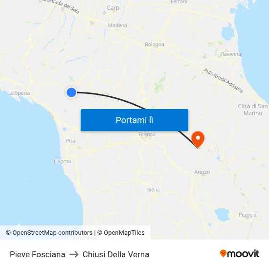 Pieve Fosciana to Chiusi Della Verna map