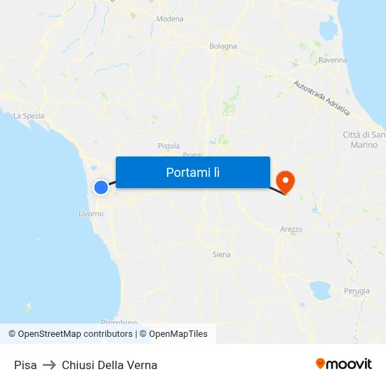 Pisa to Chiusi Della Verna map
