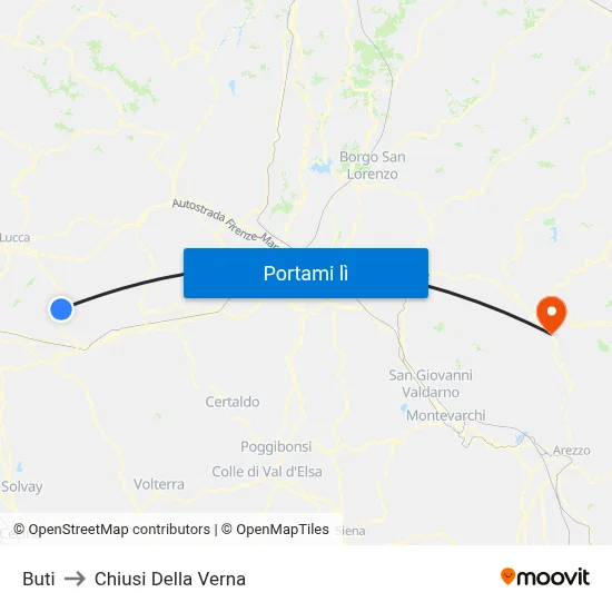 Buti to Chiusi Della Verna map