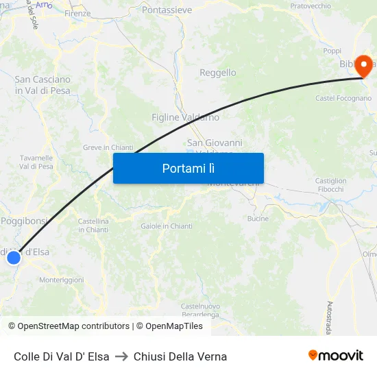 Colle Di Val D' Elsa to Chiusi Della Verna map