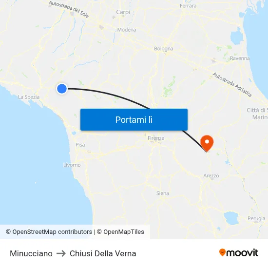 Minucciano to Chiusi Della Verna map