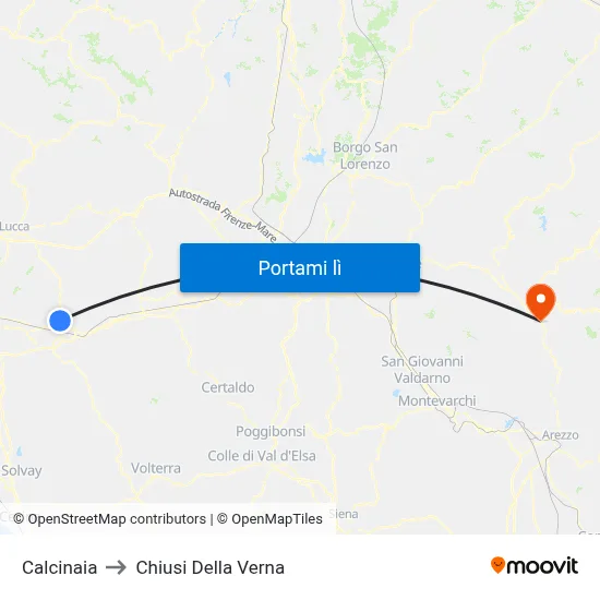 Calcinaia to Chiusi Della Verna map