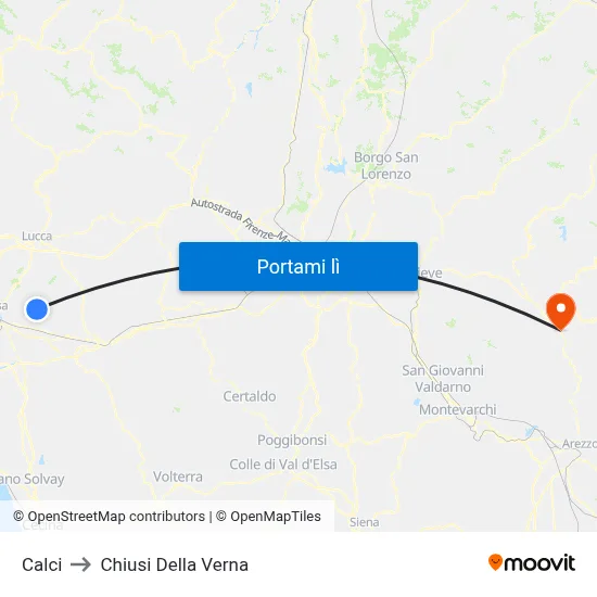 Calci to Chiusi Della Verna map