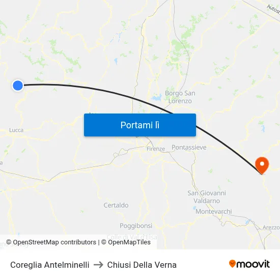 Coreglia Antelminelli to Chiusi Della Verna map