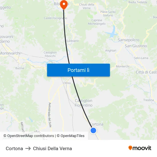 Cortona to Chiusi Della Verna map