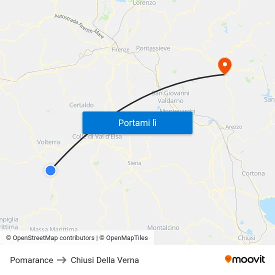 Pomarance to Chiusi Della Verna map