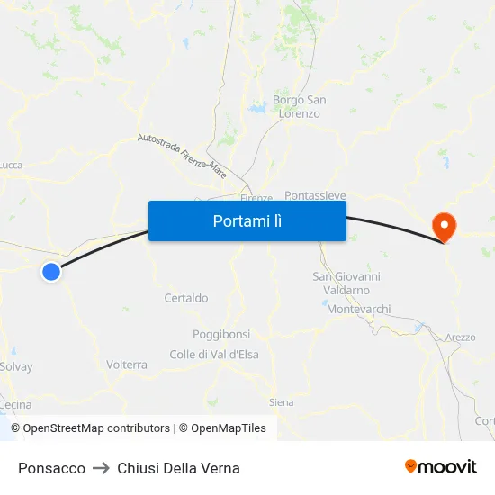 Ponsacco to Chiusi Della Verna map