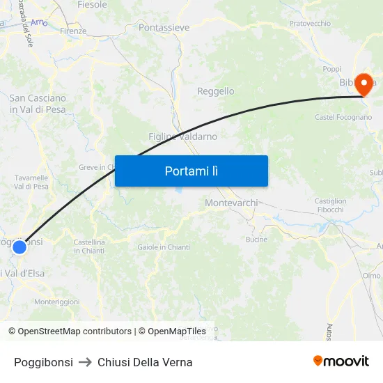 Poggibonsi to Chiusi Della Verna map