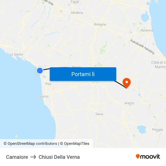 Camaiore to Chiusi Della Verna map