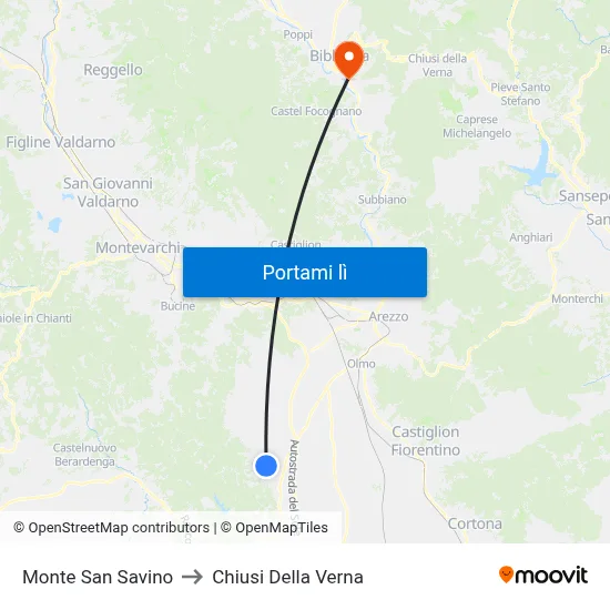 Monte San Savino to Chiusi Della Verna map