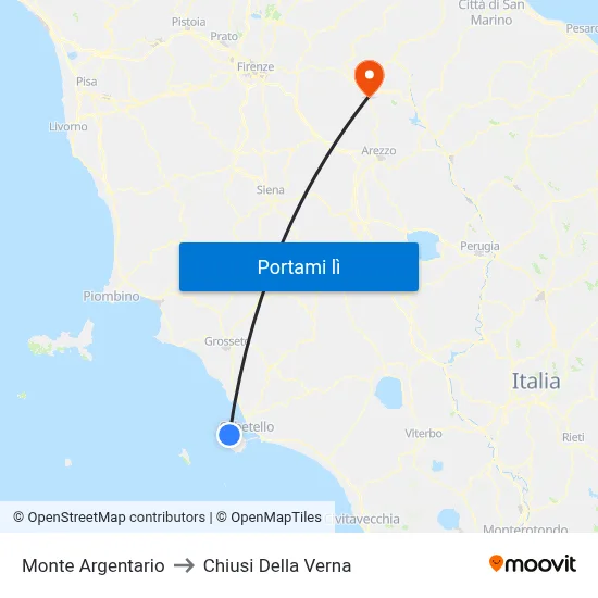 Monte Argentario to Chiusi Della Verna map