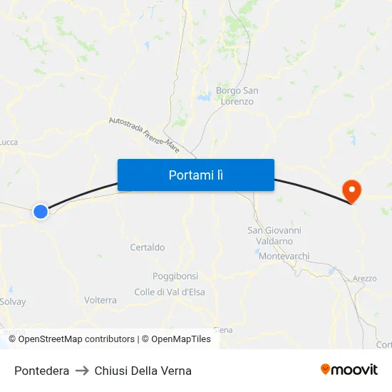 Pontedera to Chiusi Della Verna map