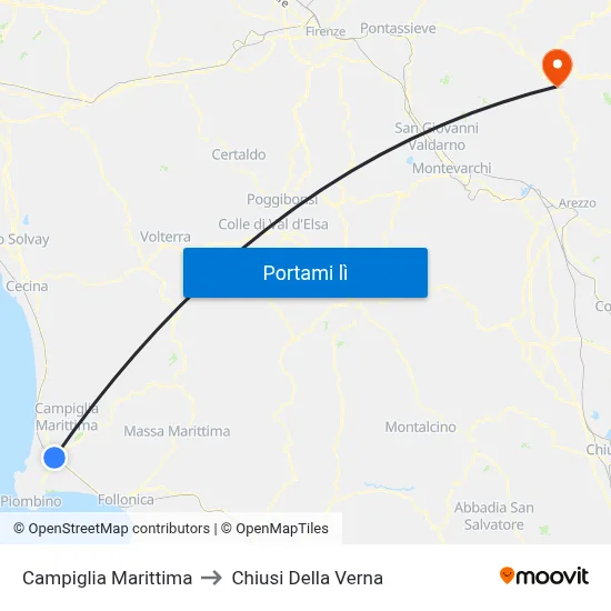 Campiglia Marittima to Chiusi Della Verna map