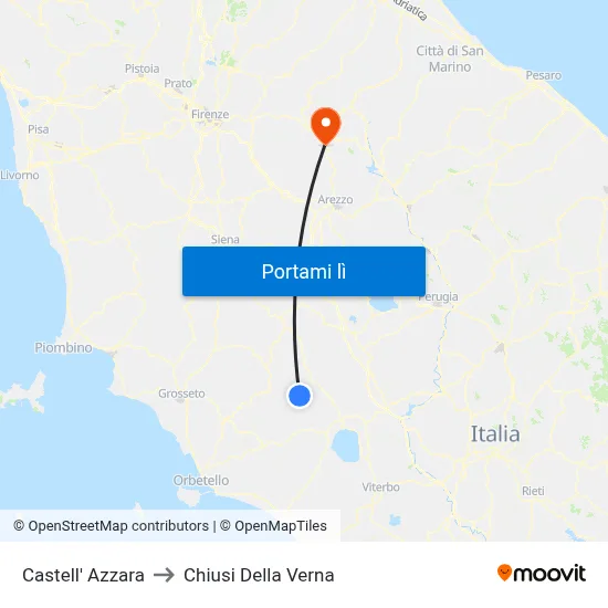 Castell' Azzara to Chiusi Della Verna map