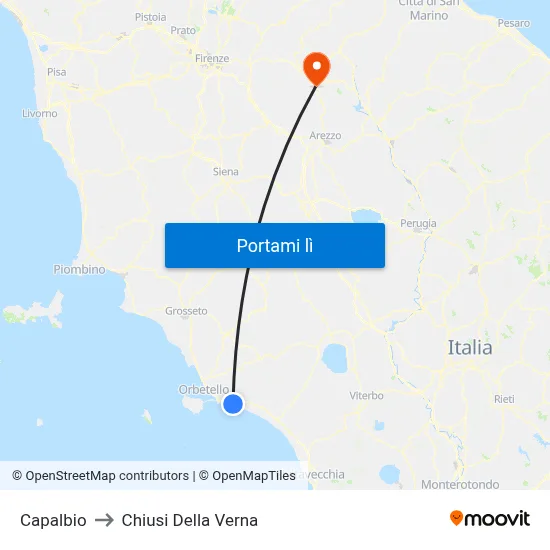 Capalbio to Chiusi Della Verna map