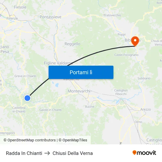 Radda In Chianti to Chiusi Della Verna map