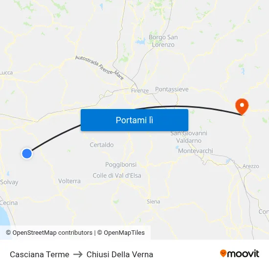 Casciana Terme to Chiusi Della Verna map