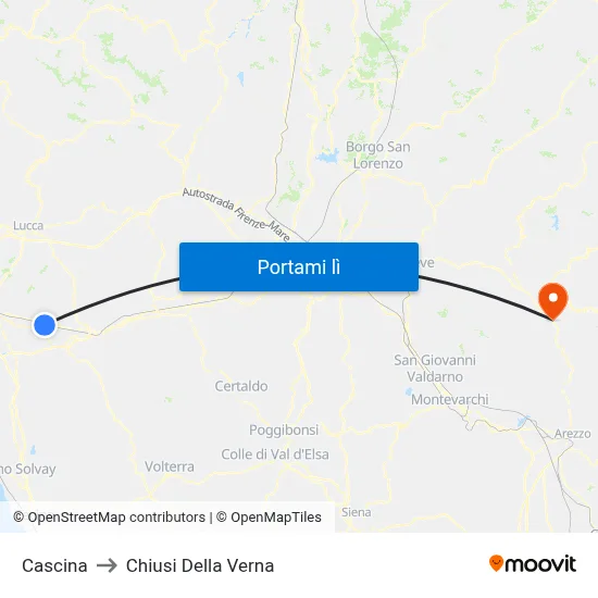 Cascina to Chiusi Della Verna map