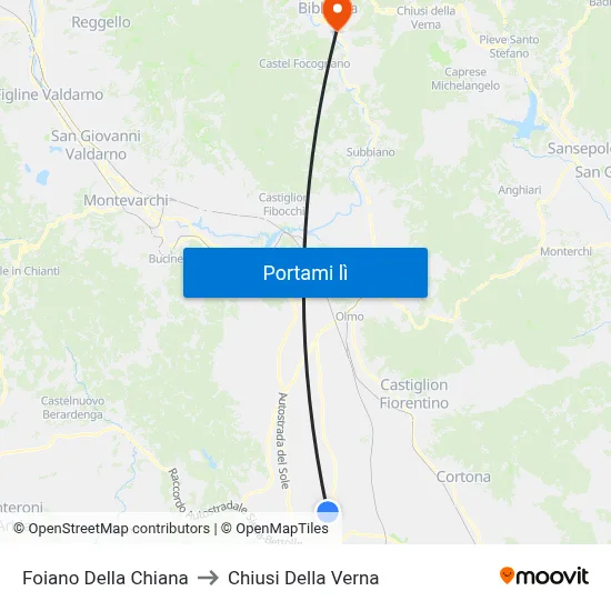 Foiano Della Chiana to Chiusi Della Verna map