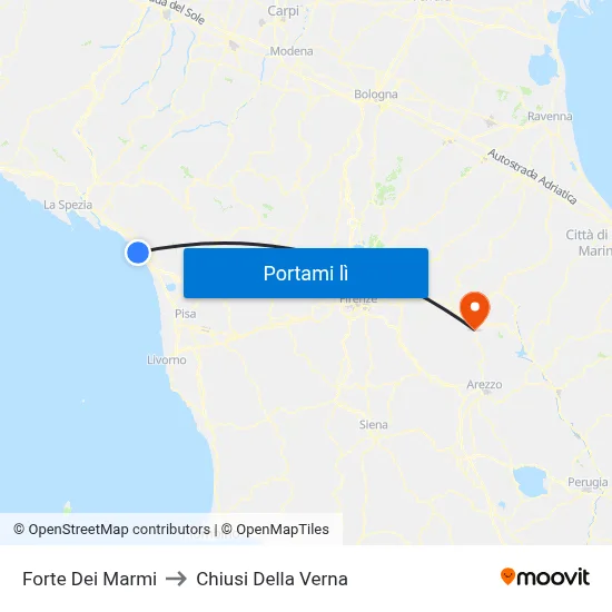 Forte Dei Marmi to Chiusi Della Verna map