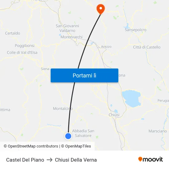 Castel Del Piano to Chiusi Della Verna map