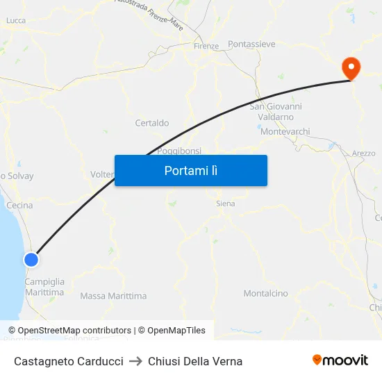Castagneto Carducci to Chiusi Della Verna map