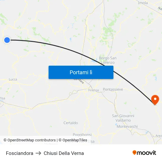 Fosciandora to Chiusi Della Verna map