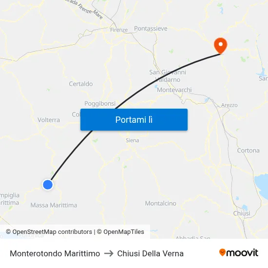 Monterotondo Marittimo to Chiusi Della Verna map
