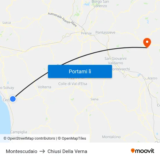 Montescudaio to Chiusi Della Verna map