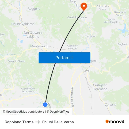 Rapolano Terme to Chiusi Della Verna map