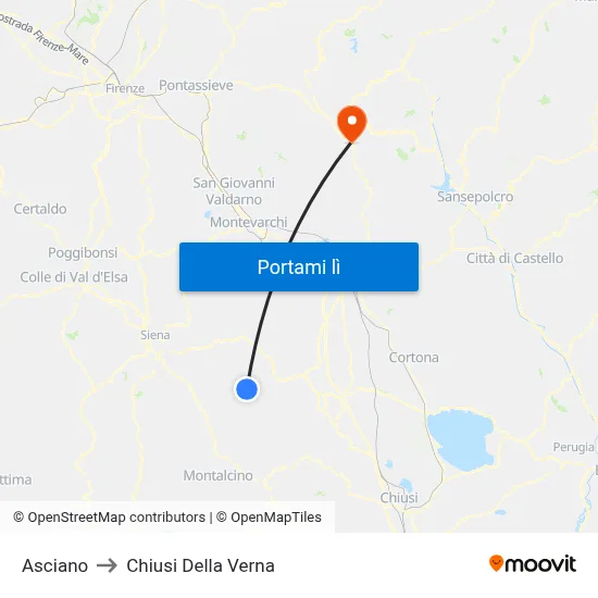 Asciano to Chiusi Della Verna map
