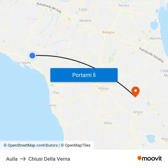 Aulla to Chiusi Della Verna map