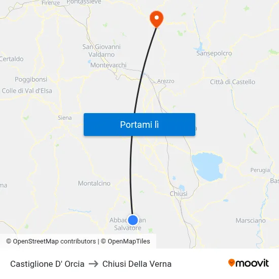 Castiglione D' Orcia to Chiusi Della Verna map