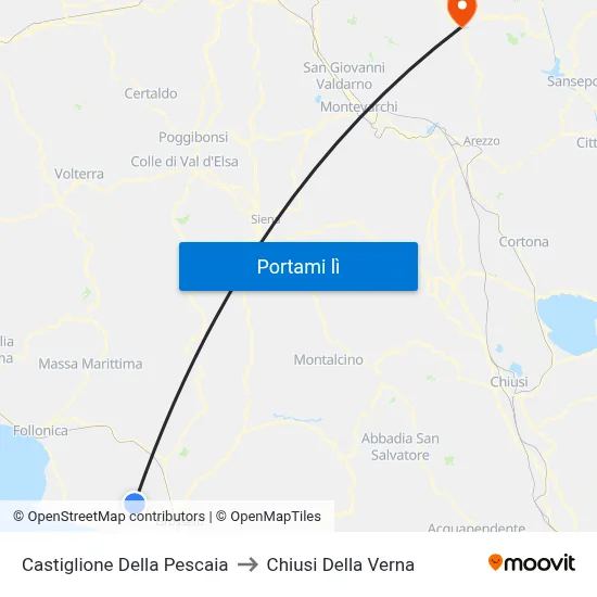 Castiglione Della Pescaia to Chiusi Della Verna map